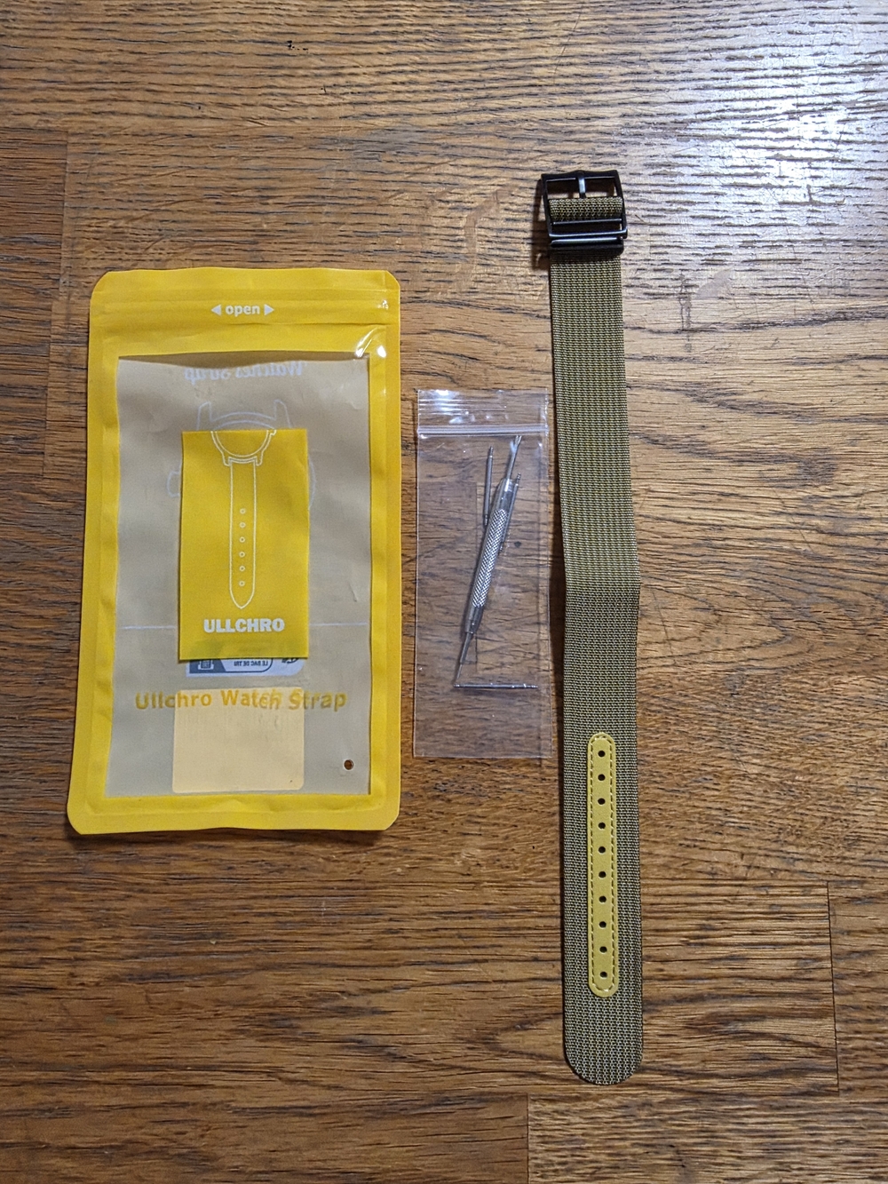 Ullchro Olive Green Nylon Watch Strap with Yellow Accent